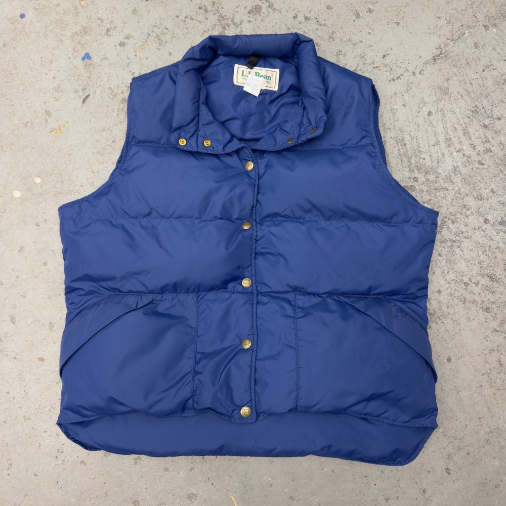 Vintage 80s LL Bean Goose Down Puffer Vest Womens Large Blue Made in USA 4238